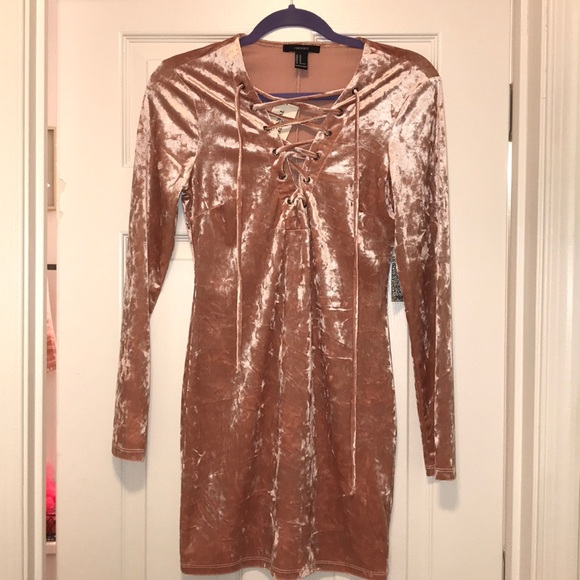 Forever 21 Dresses & Skirts - Pink suede shimmery long sleeve tie-up dress